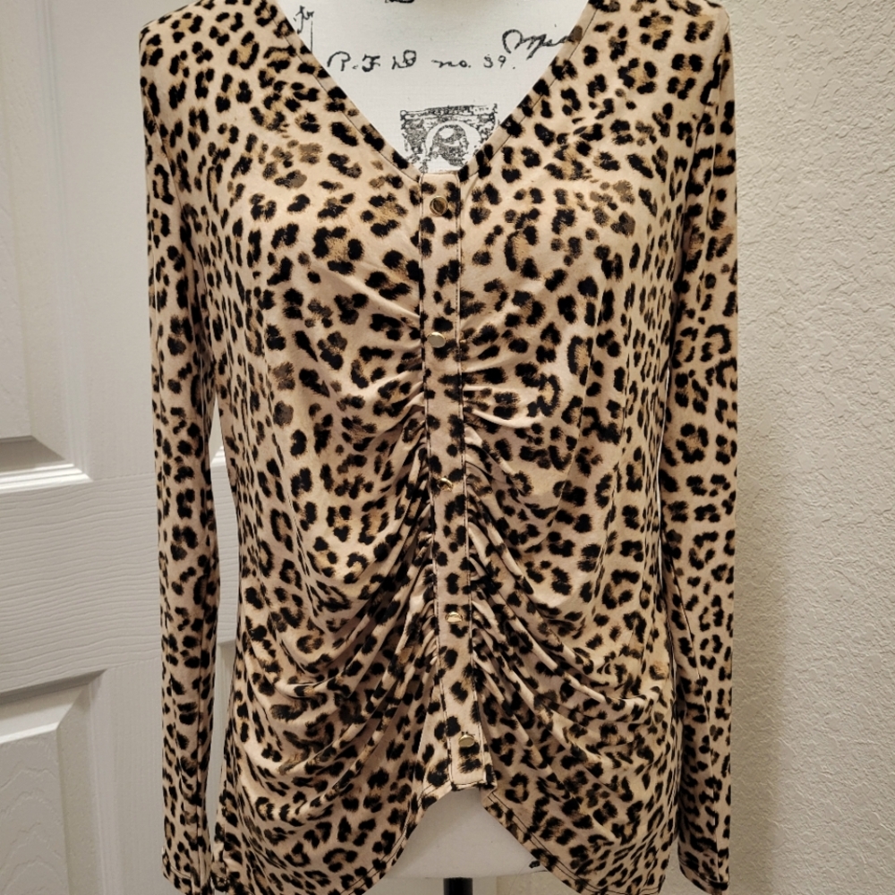 NWT•I.N.C. International Concepts Womens Cheetah Print Ruched-Front Top•Small•🐆 - Picture 2 of 10